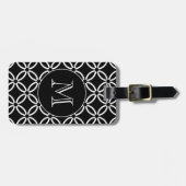 Zwart wit geometrisch patroon Aangepast monogram Bagagelabel (Voorkant horizontaal)