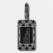 Zwart wit geometrisch patroon Aangepast monogram Bagagelabel (Achterkant verticaal)