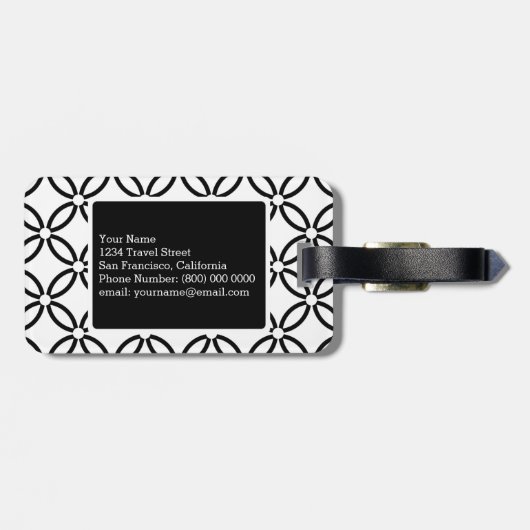 Zwart wit geometrisch patroon Aangepast monogram Bagagelabel (Achterkant horizontaal)