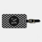 Zwart wit geometrisch patroon Aangepast monogram Bagagelabel (Voorkant horizontaal)