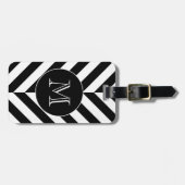 Zwart wit geometrisch patroon Aangepast monogram Bagagelabel (Voorkant horizontaal)