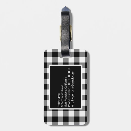 Zwart Wit Geometrisch Patroon Aangepaste Monogram Bagagelabel (Achterkant verticaal)