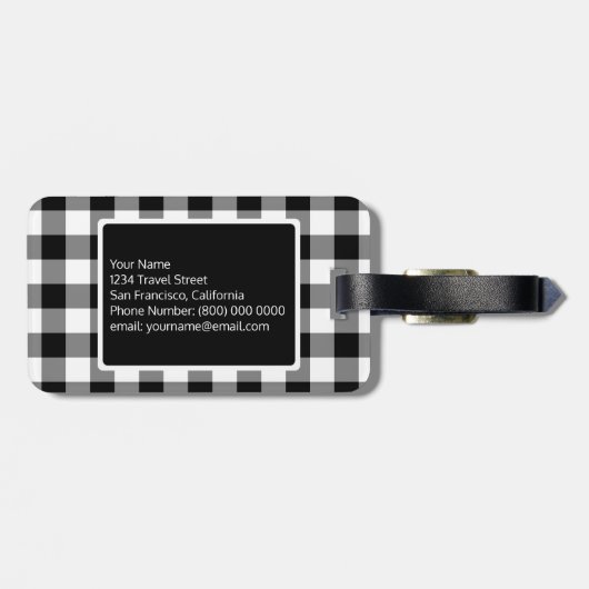 Zwart Wit Geometrisch Patroon Aangepaste Monogram Bagagelabel (Achterkant horizontaal)