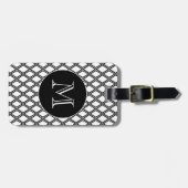 Zwart Wit Geometrisch Patroon Aangepaste Monogram Bagagelabel (Voorkant horizontaal)