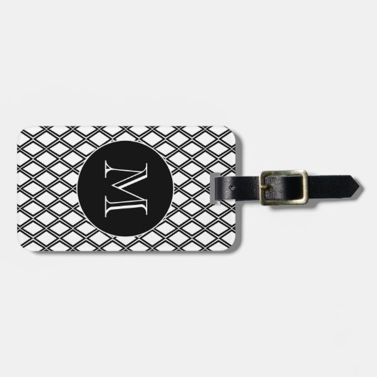 Zwart Wit Geometrisch Patroon Aangepaste Monogram Bagagelabel (Voorkant horizontaal)