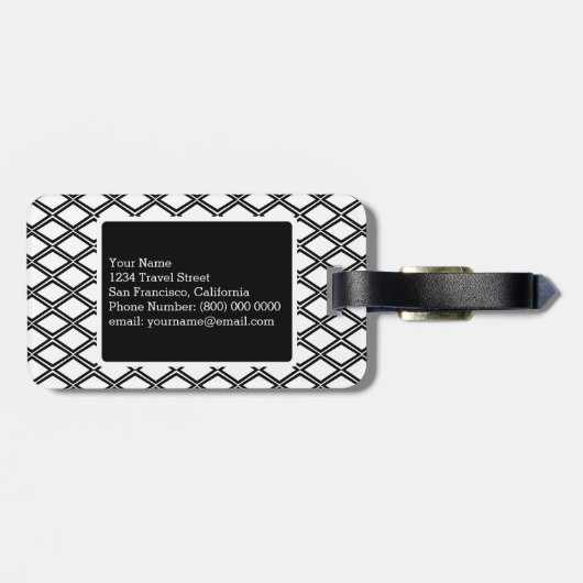 Zwart Wit Geometrisch Patroon Aangepaste Monogram Bagagelabel (Achterkant horizontaal)