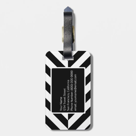Zwart Wit Geometrisch Patroon Aangepaste Monogram Bagagelabel (Achterkant verticaal)