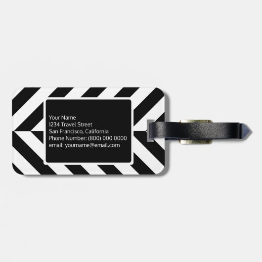Zwart Wit Geometrisch Patroon Aangepaste Monogram Bagagelabel (Achterkant horizontaal)