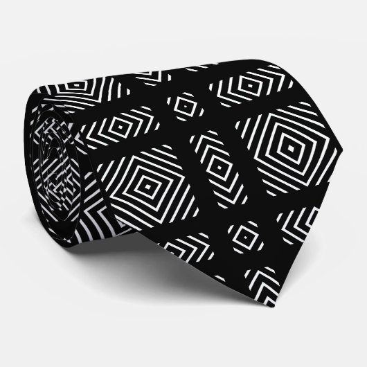 Zwart-wit geometrisch patroon Ama Stropdas (Opgerold)
