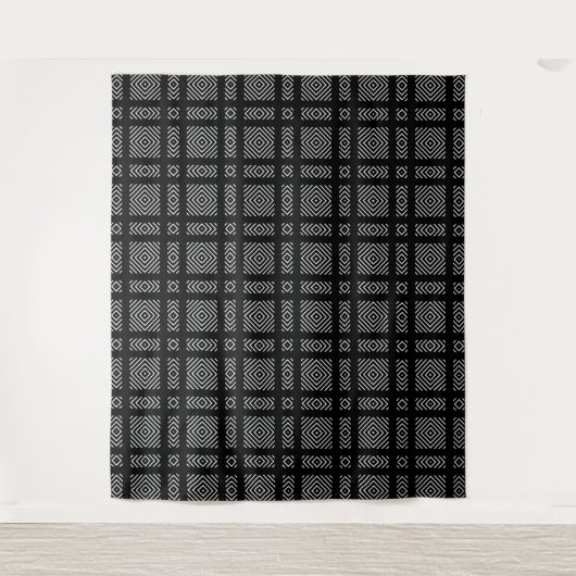 Zwart-wit geometrisch patroon Ama Wandkleed (Voorkant)