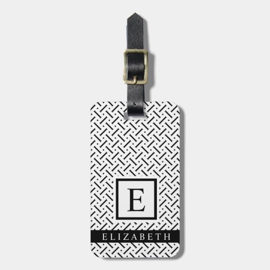  zwart-wit geometrisch patroon bagagelabel (Voorkant verticaal)