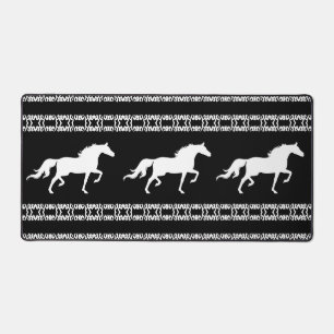 Zwart-wit geometrisch patroon en paarden bureaumat