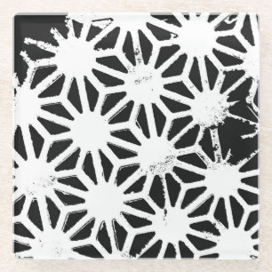 Zwart-wit geometrisch patroon glazen onderzetter