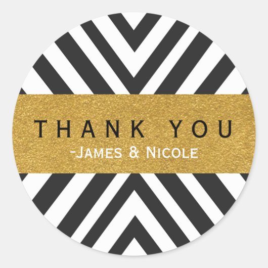 Zwart-wit geometrisch patroon & goudsticker ronde sticker (Voorkant)