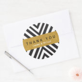 Zwart-wit geometrisch patroon & goudsticker ronde sticker (Envelop)