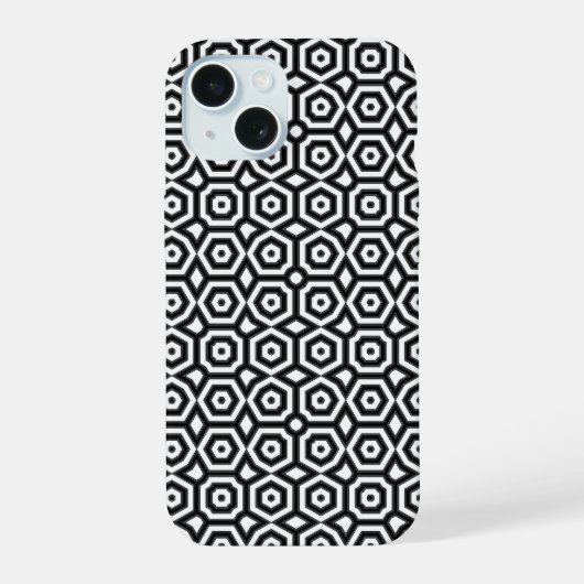 Zwart-wit geometrisch patroon iPhone 15 case (Achterkant)