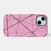 Zwart-wit geometrisch patroon iPhone 15 case (Achterkant horizontaal)