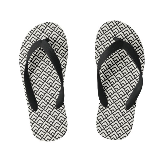Zwart-wit geometrisch patroon kinder teenslippers (Voetbed)