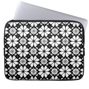 Zwart-wit geometrisch patroon laptop sleeve