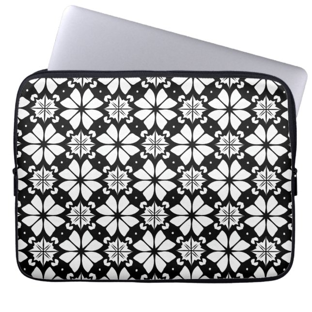Zwart-wit geometrisch patroon laptop sleeve (Voorkant)
