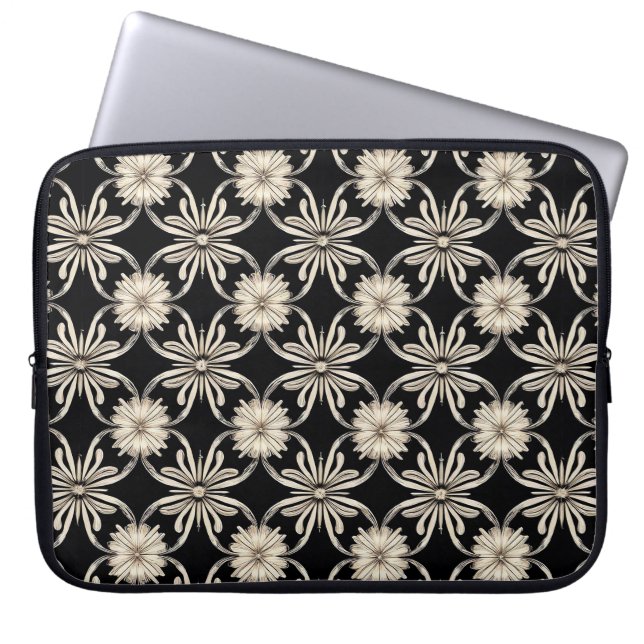 Zwart-wit geometrisch patroon laptop sleeve (Voorkant)