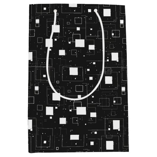 Zwart-wit geometrisch patroon medium cadeauzakje (Voorkant)