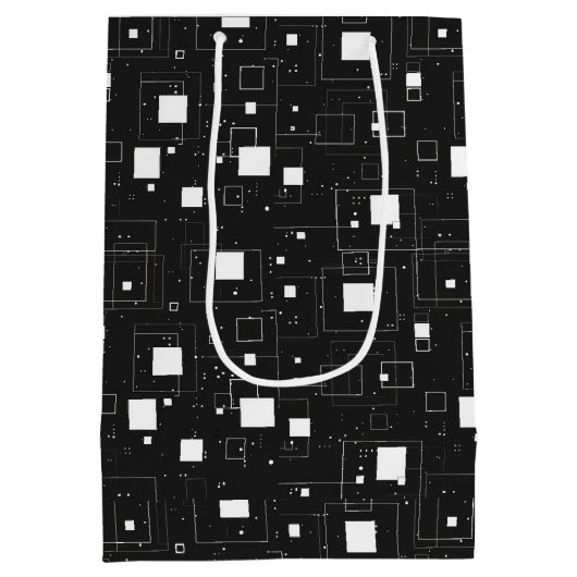 Zwart-wit geometrisch patroon medium cadeauzakje (Achterkant)