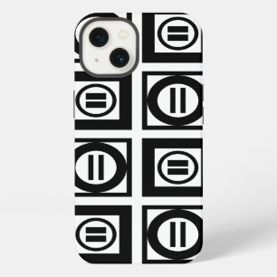 Zwart-wit geometrisch patroon met gelijkteken iPhone 13 hoesje