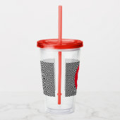 Zwart-wit geometrisch patroon met rode monogram acryl drinkbeker (Rechts)