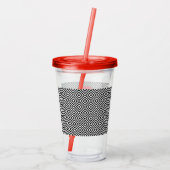 Zwart-wit geometrisch patroon met rode monogram acryl drinkbeker (Achterkant)