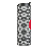 Zwart-wit geometrisch patroon met rode monogram thermosbeker (Gedraaid links)