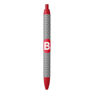 Zwart-wit geometrisch patroon met rode monogram zwarte inkt pen