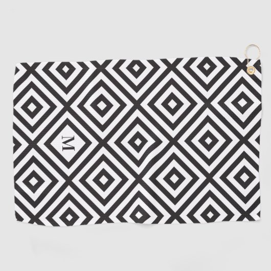 Zwart wit geometrisch patroon monogram golfhanddoek (Horizontaal)