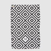 Zwart wit geometrisch patroon monogram golfhanddoek (Voorkant)