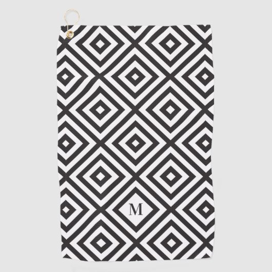Zwart wit geometrisch patroon monogram golfhanddoek (Voorkant)