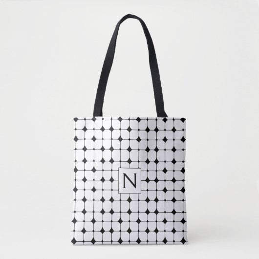 Zwart-wit geometrisch patroon monogram tote bag (Voorkant)
