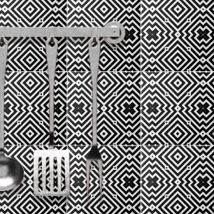 Zwart-wit geometrisch patroon op kunststijl tegeltje