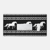 Zwart-wit geometrisch patroon & paarden bureaumat (Keyboard & Muis)