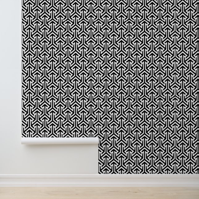 Zwart-wit geometrisch patroon peel en stick behang (Applicatie)