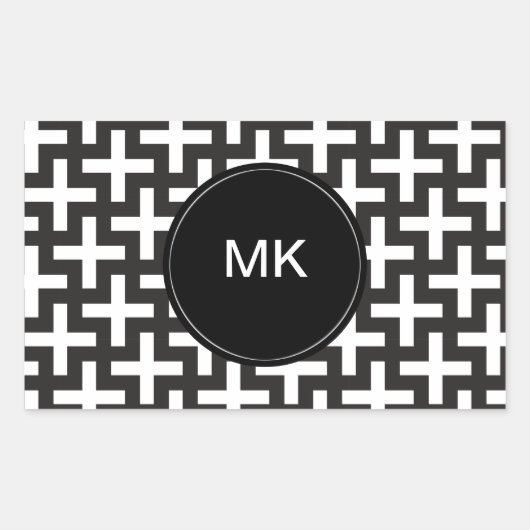 Zwart-wit geometrisch rechthoekige sticker (Voorkant)