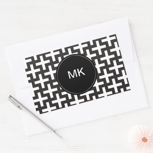 Zwart-wit geometrisch rechthoekige sticker (Envelop)