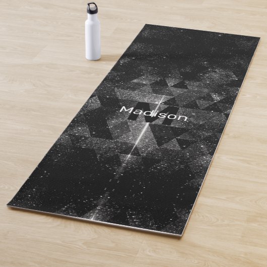 Zwart wit geometrisch sparkly abstract Monogram Yogamat (In situ)