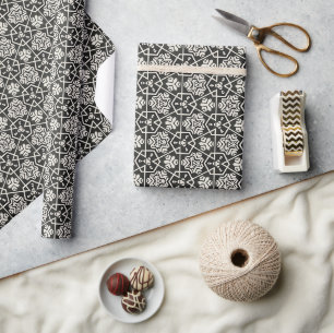 Zwart-wit geometrisch Tegel patroon Cadeaupapier