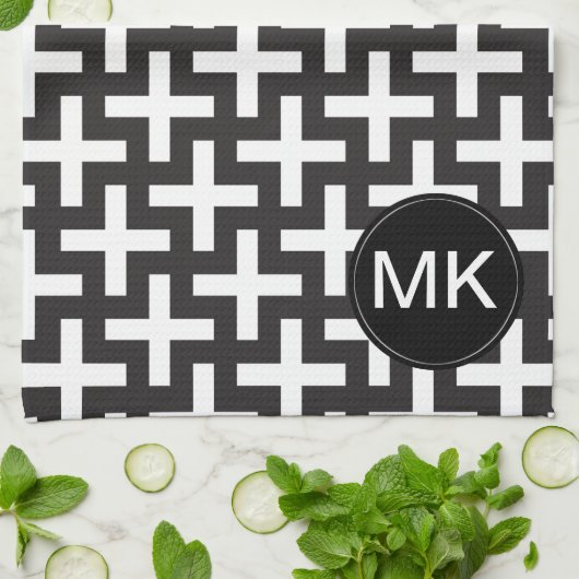 Zwart-wit geometrisch theedoek (Gevouwen)