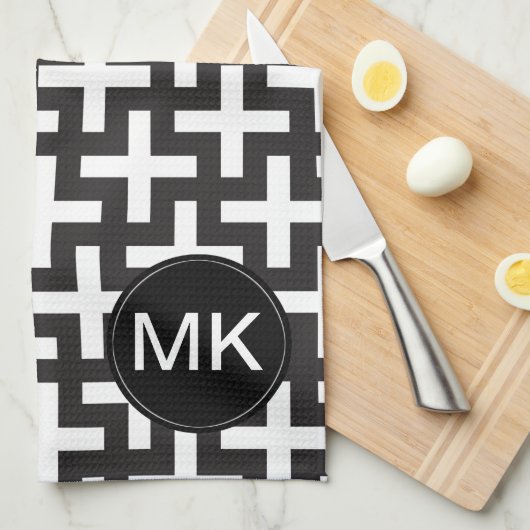Zwart-wit geometrisch theedoek (Quarter Fold)