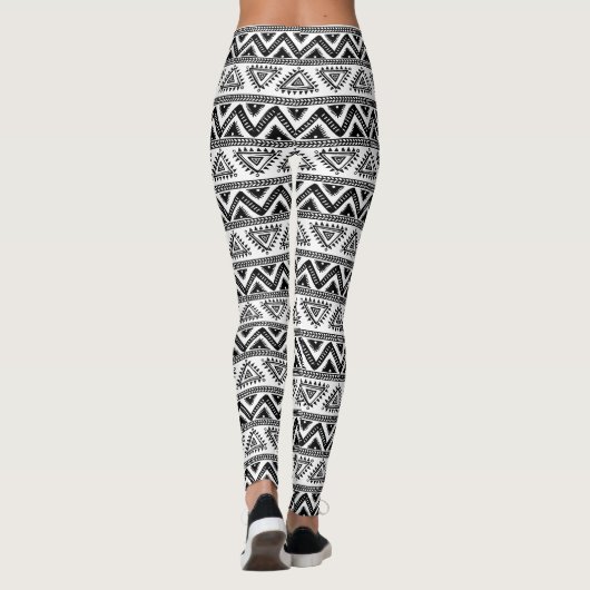 Zwart & Wit Geometrisch tribaal patroon Leggings (Achterkant)