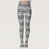 Zwart & Wit Geometrisch tribaal patroon Leggings (Voorkant)