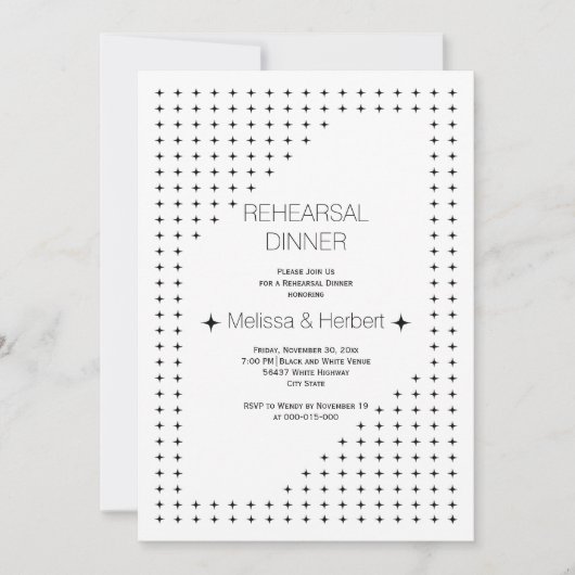 Zwart wit geometrisch trouwrepetitief diner kaart (Voorkant)