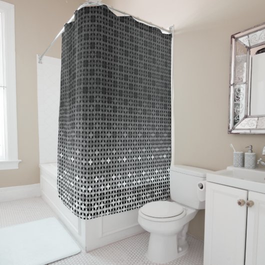 Zwart-wit geometrisch verloop douchegordijn (In situ)