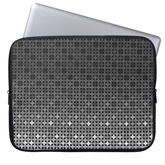 Zwart-wit geometrisch verloop laptop sleeve (Voorkant)
